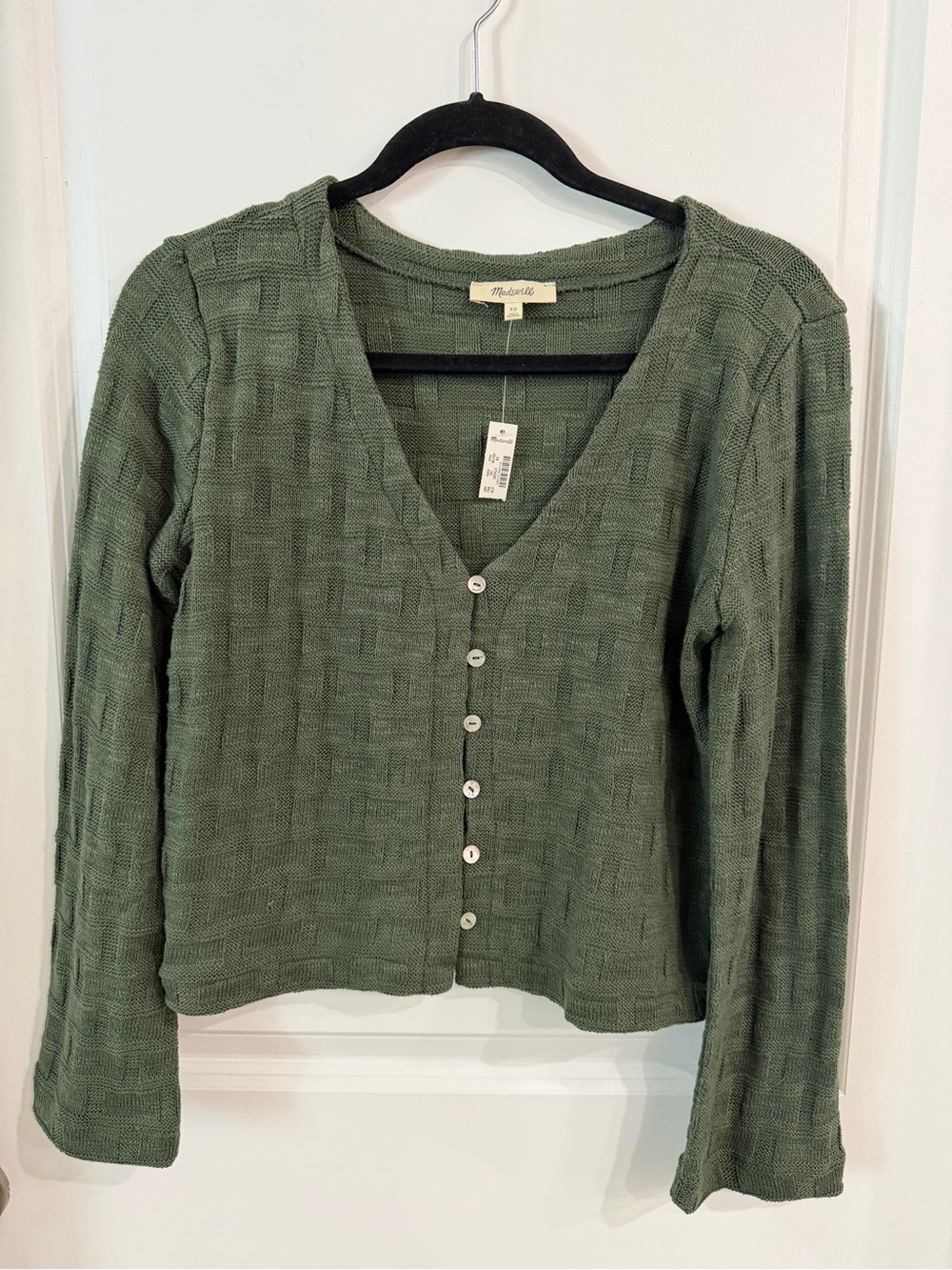 Madewell Olive Green V‑Neck Button Knit Cardigan